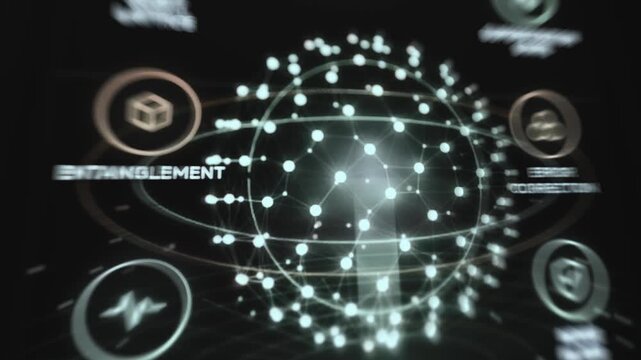 Glowing Node Sphere Visualizing Qubit Entanglement On A Quantum Research Display