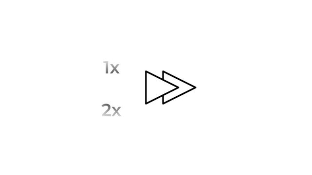 A black and white line icon showing a fast forward play button with labels for one times and two times playback speed options within a media player