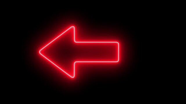 Neon arrow right to left direction concept . Arrow pointing right side, beautiful left side neon arrow icon animation on black background. 4K abstract neon arrow loading