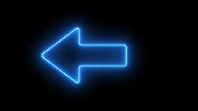 Neon arrow right to left direction concept . Arrow pointing right side, beautiful left side neon arrow icon animation on black background. 4K abstract neon arrow loading