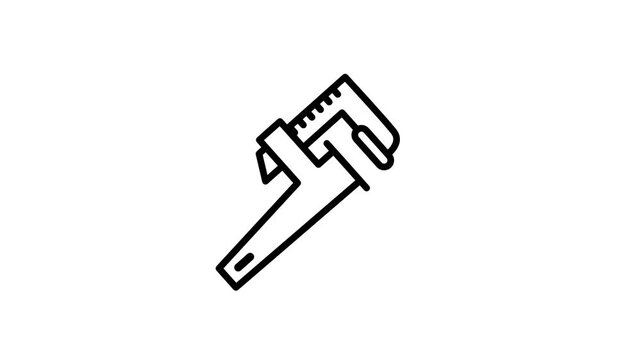 A black and white line icon of a large adjustable pipe wrench used by plumbers to grip and turn pipes and fittings tightly for household plumbing