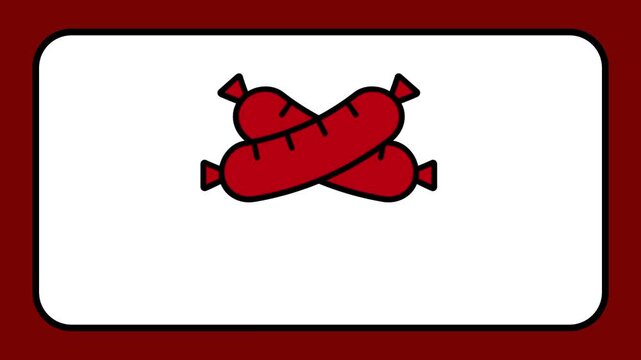 A colorful icon showing two raw sausages crossed over each other displayed on a dark background often used as a food symbol seen on butcher labels
