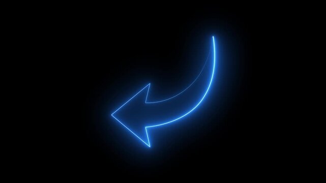 Abstract neon light back arrow loading animation. Left arrow for road direction. neon left side animation. neon arrow moving left on black background.