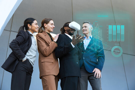 Business professionals plan architecture with virtual reality