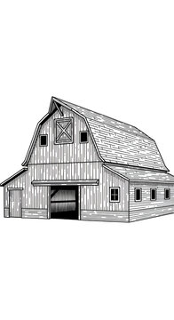 Vintage Barn Outline Isolated on Transparent Background Vector Illustration