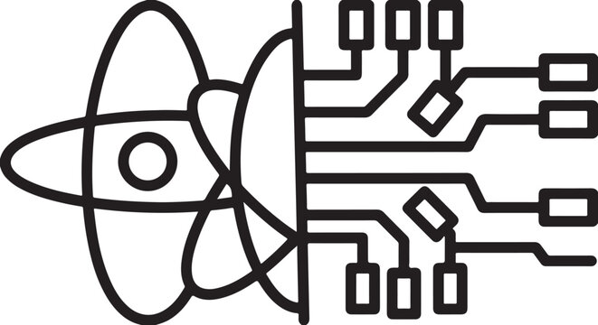 "Split Atom and Circuit Board Minimalist Line Icon"