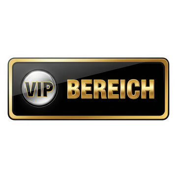 VIP Bereich gold and black glossy button label isolated on transparent background