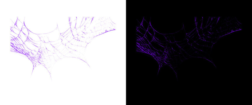 Spooky purple spiderweb texture set, creepy cobweb design elements on black and white backgrounds, gothic halloween graphic overlays