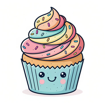 vector illustration of a cupcake on white