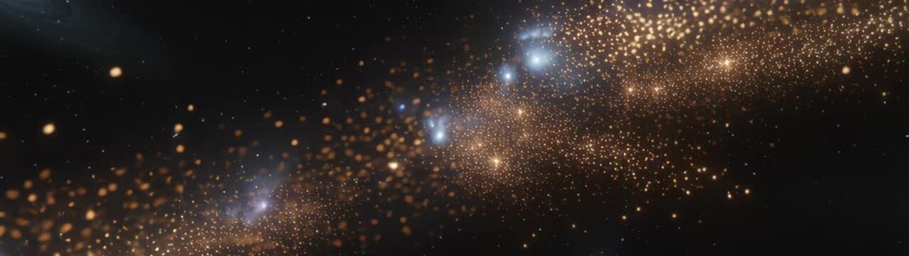 Golden particles and glowing elements creating a festive atmosphere with bright sparkling points ideal for holiday backgrounds.