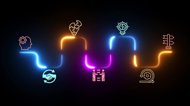 Soft skills idea. Creativity, Problem solving, persuasion, collaboration, adaptability. Animation of skills icon. 4k video. 