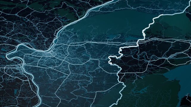 Vientiane Laos Glowing Digital Map Animation
