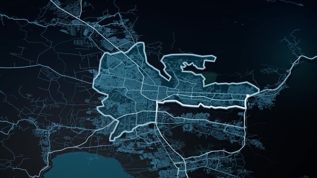 Valencia Venezuela Glowing Digital Map Animation