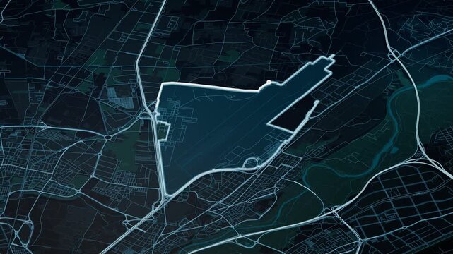 Valencia International Airport Glowing Digital Map Animation