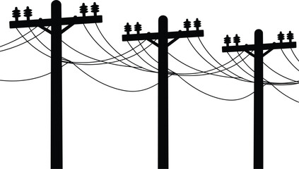 Utility power poles, electrical transmission lines isolated infrastructure vector illustration design set for energy distribution networks © Sabina
