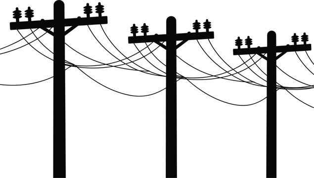 Utility power poles, electrical transmission lines isolated infrastructure vector illustration design set for energy distribution networks