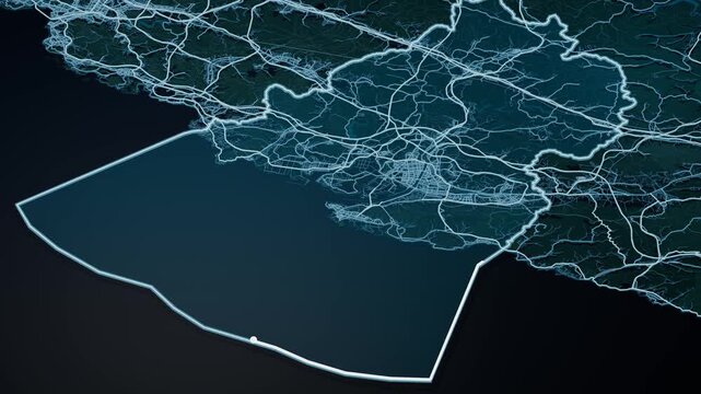 Ulsan South Korea Glowing Digital Map Animation