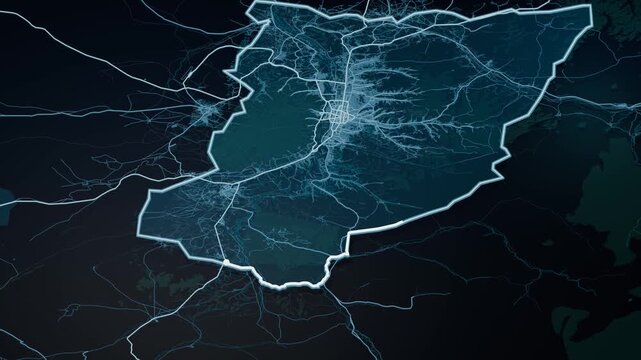 Ulan Bator Mongolia Glowing Digital Map Animation
