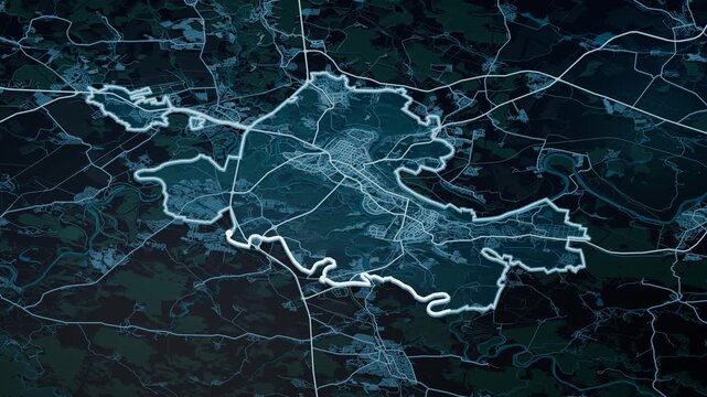 Ufa Russia Glowing Digital Map Animation