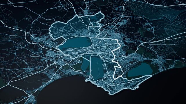Tunis Tunisia Glowing Digital Map Animation