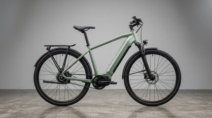 Fototapeta premium Side profile view of a matte sage green electric commuter e-bike mockup