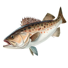 Fototapeta premium Detailed illustration of a spotted sea trout isolated on a white background.