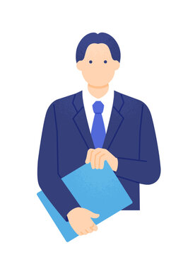 バインダーを手に持ち案内する不動産営業担当者 ビジネスパーソンの上半身イラスト素材