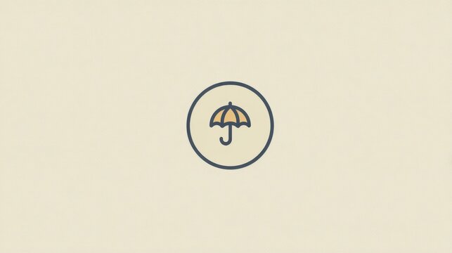 Simple umbrella icon symbolizing protection safety against elements. Minimalist graphic representation of umbrella within circle, conveying concepts of security shelter defense from adverse conditions