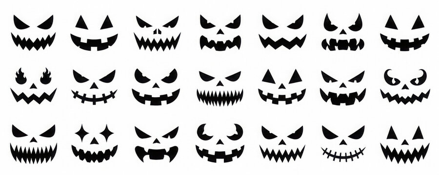 Set of Halloween scary pumpkins cut. Spooky creepy pumpkins cut