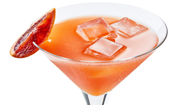 Orange cocktail with ice cubes and blood orange slice garnish