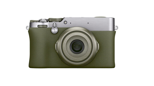 Retro digital camera with silver top and olive green body