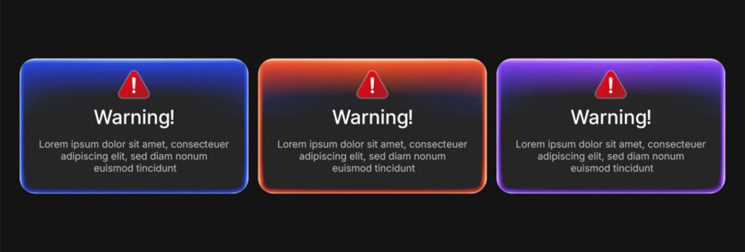 Message box with warning text with gradient liquid glass style