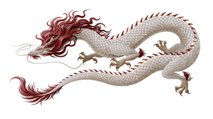 Fototapeta premium White Chinese Dragon With Red Mane and Spines