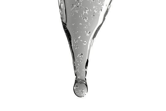 Narrow flowing water stream ending in a clear droplet