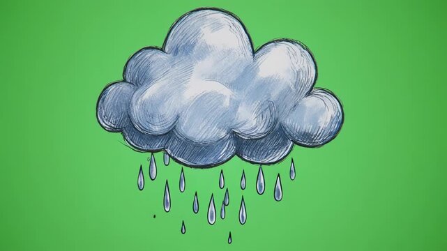 Animated rain clouds with falling drops during a cloudy day for weather forecasts and atmospheric visuals