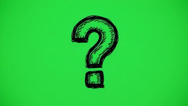 Animated question marks on green screen background with black dividing lines symbolizing uncertainty or a puzzle