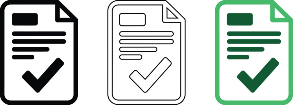 Approved document icon set with checkmark and text lines.