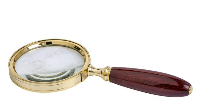 Magnifying glass with golden frame and dark wood handle
