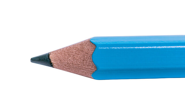 Blue sharpened pencil tip with wood grain detail