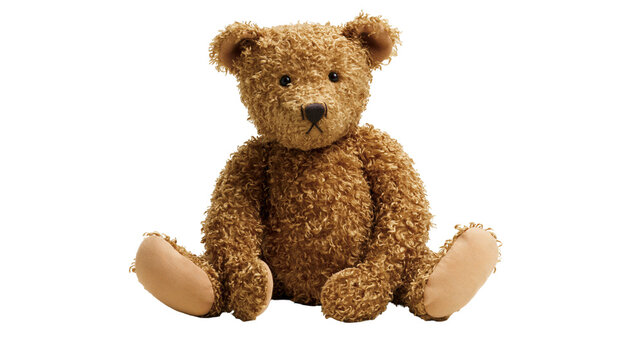 Fluffy brown teddy bear sitting with legs spread