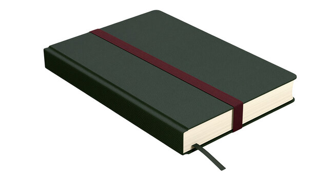 Dark green textured notebook with elastic band and bookmark