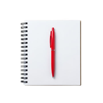 Red pen on a spiral notebook isolated on transparent background