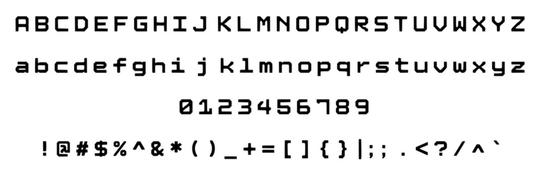 Digital Display of Uppercase and Lowercase Letters, Numbers, and Symbols in a Monospace Font Featuring Typography, Characters