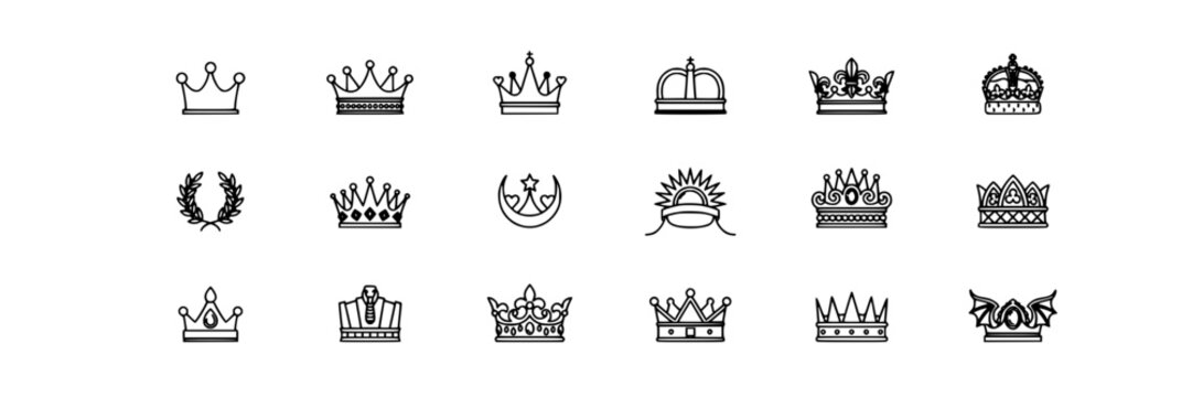Crowns with Intricate Designs Arranged in a 6x4 Grid Featuring Crown, Design, Royal with Symbol and Illustration Elements