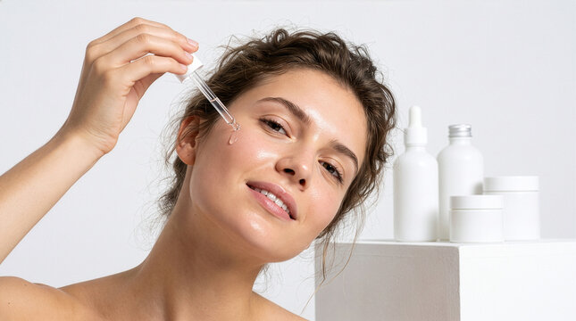 Young French Woman Applying Facial Serum for Premium Skincare Campaign