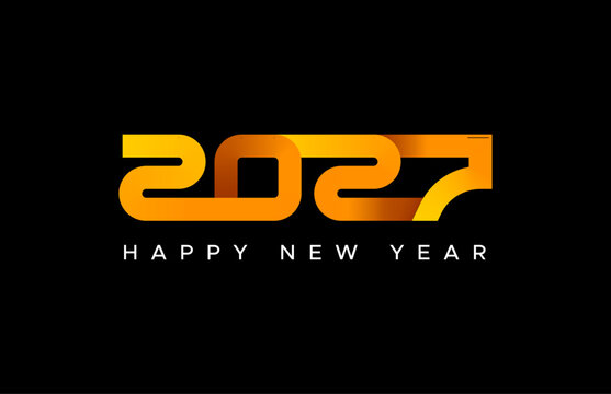 2027 Happy New Year Modern Typography Vector, Orange Gradient 2027 Interlocking Number Banner, 2027 New Year Eve Celebration vector