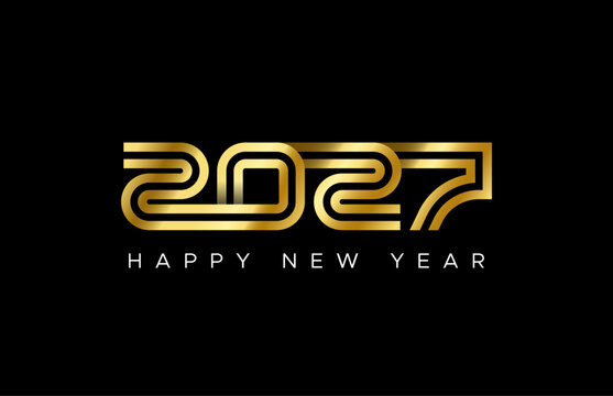 2027 Happy New Year Golden Typography Vector, Luxury Gold 2027 New Year Eve Party text design