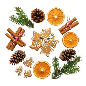Winter holiday ingredients isolated on transparent background