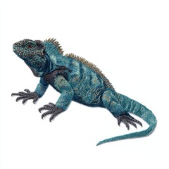Fototapeta premium Detailed Pointillism Style Blue Iguana Illustration On A Clean Plain White Background