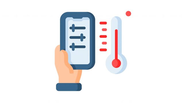 Smart Home Climate Control App Icon Showing Mobile Phone Screen with Settings Sliders and Thermometer Vector Illustration